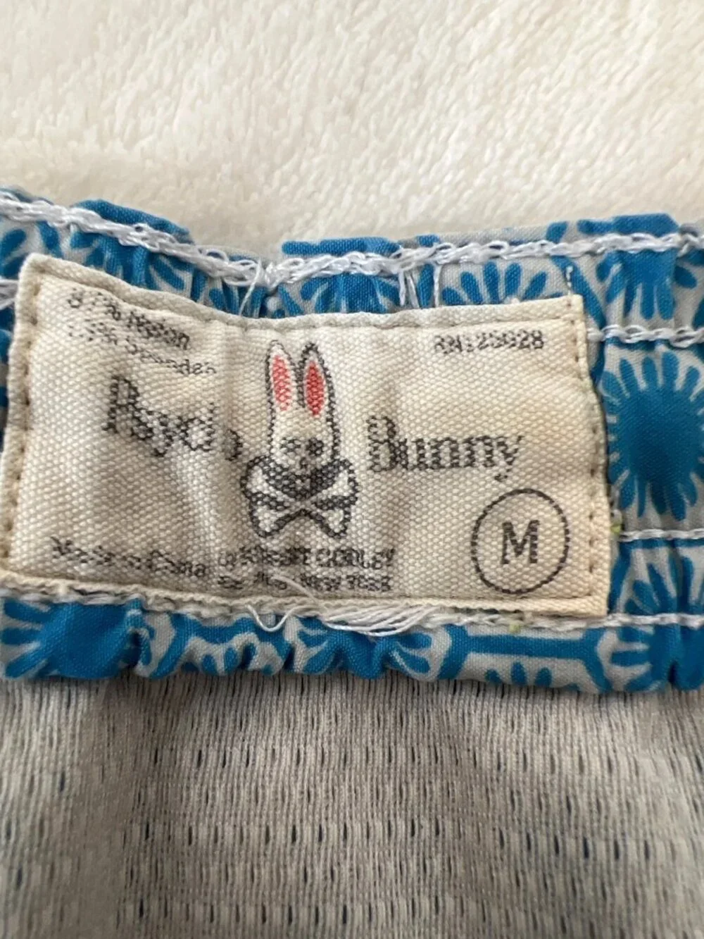 Psycho Bunny Swim Trunks Mens Med Blue All Over Geometric Print Swimming Lined